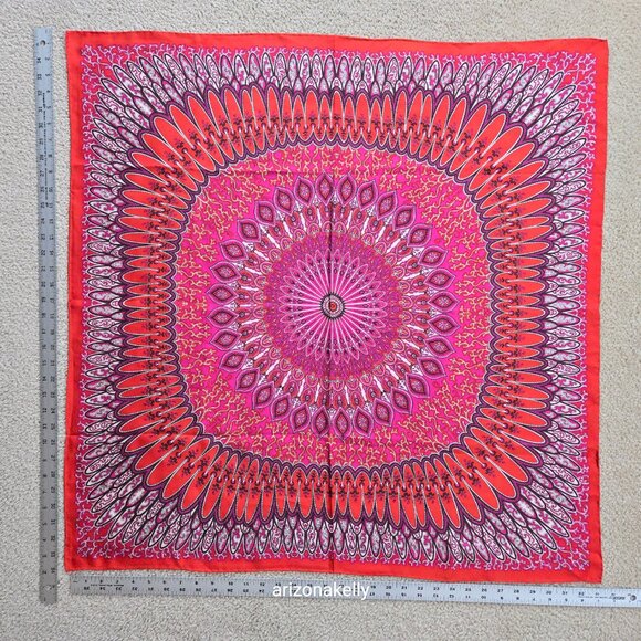 Hand Rolled Silk Scarf Red Pink Kaleidoscope Design - Picture 8 of 8